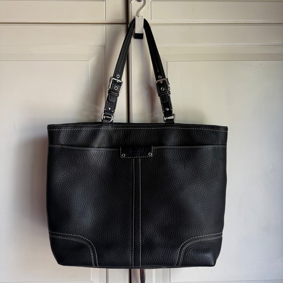 Coach Black Soft‎ Milled Leather Tote Bag Purse Hamilton Y2K Womens F13083 New - Picture 1 of 16